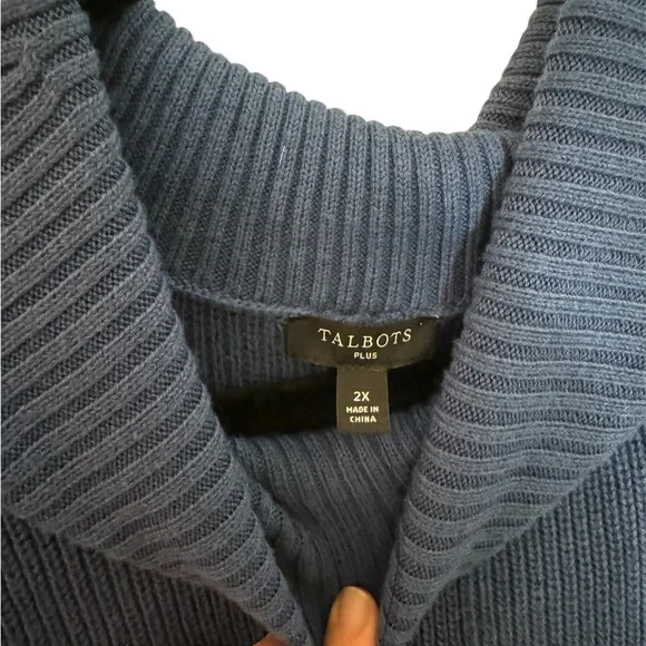 Soft Blue Poncho Sweater with Cowl Neck and Fringe - Picture 8 of 8